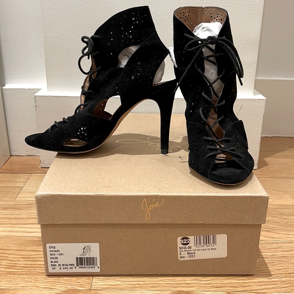Joie Black Suede Raquel Lace Up Heels Size 36